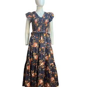 Sea New York Thandi Navy Floral Smock Top Midi Dress Size US 4
